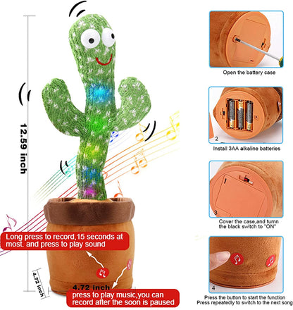 AIG Dancing Cactus Toy – Plush, Voice Repeat, Singing & LED Lights for Kids (Multicolor)