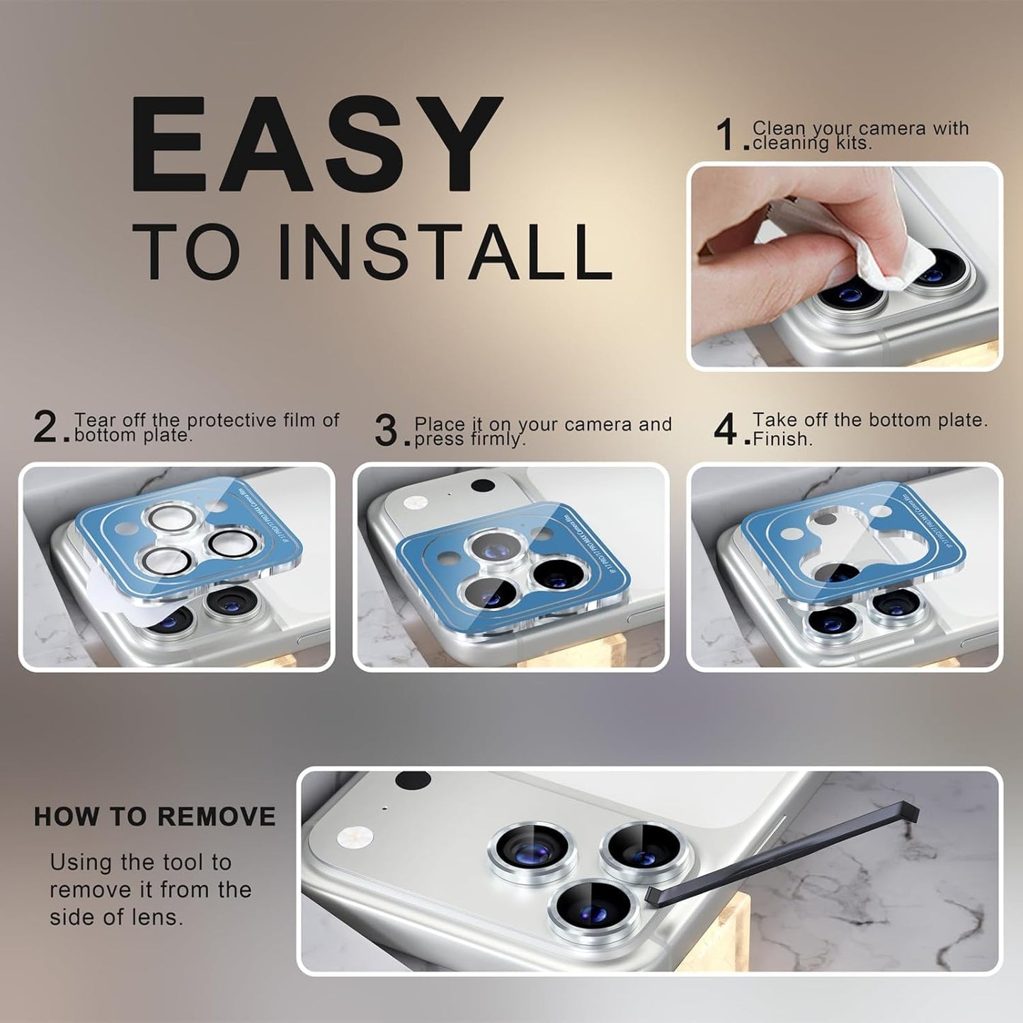 AIG Camera Lens Protector for iPhone 17 Pro / Pro Max – 9H Tempered Glass with Metal Ring, Scratch Resistant, HD Clear (Silver)