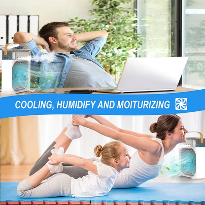 Portable Humidifier Air Cooler Fan Mini Cooler For Home With 3 Speed Mode, Mist Fan With Water Spray, 7 Color Led And Timer,(Usb Powered Mini Ac, Black)