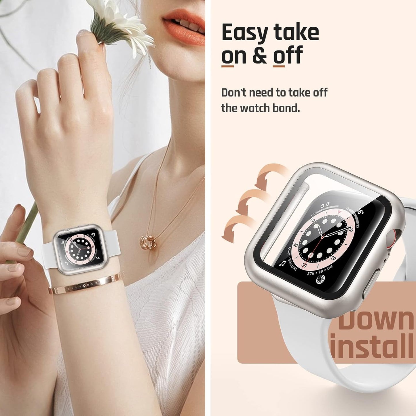 AIG Clear Hard Case with Tempered Glass for Apple Watch 40mm (Series 4/5/6) - Starlight (02 PACK)