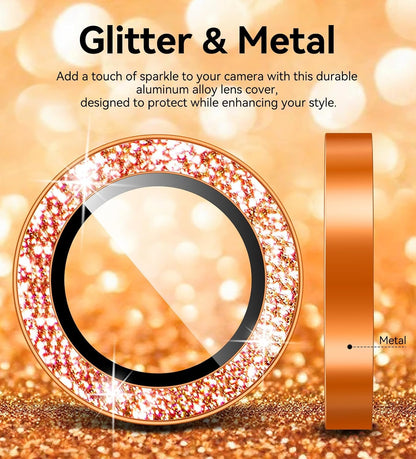 AIG Camera Lens Protector for iPhone 17 Pro/Pro Max –9H Tempered Glass with Glitter Metal Ring, Scratch Resistant, HD Clear (Orange Glitter)