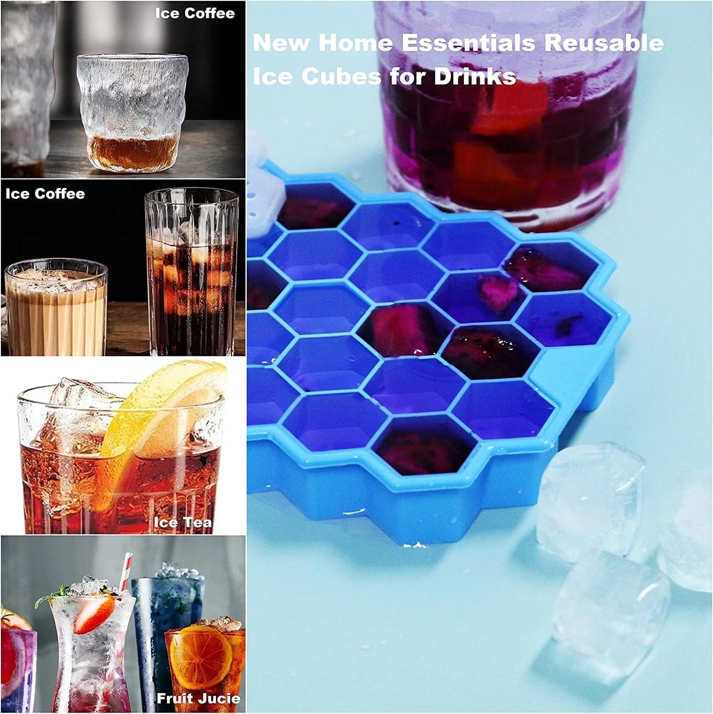 AIG Silicone Ice Cube Trays with Lids – 4 Pack Easy-Release Hexagon Ice Maker for Freezer, Reusable Food-Grade Ice Molds for Cocktail Bar, Whiskey, Iced Coffee & Home Kitchen (BLUE+PURPLE+GREEN+YELLOW)