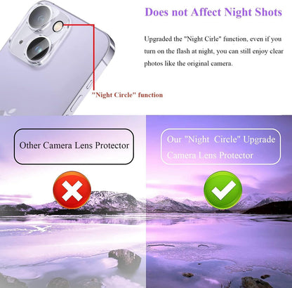 AIG ( 2 PACK) Camera Lens Protector for IPHONE 14/14 PLUS, 15/15 PLUS (TRANSPARENT) UHD 9H Camera Glass, Scratch and Drop Resistant, Easy Self-Installation.