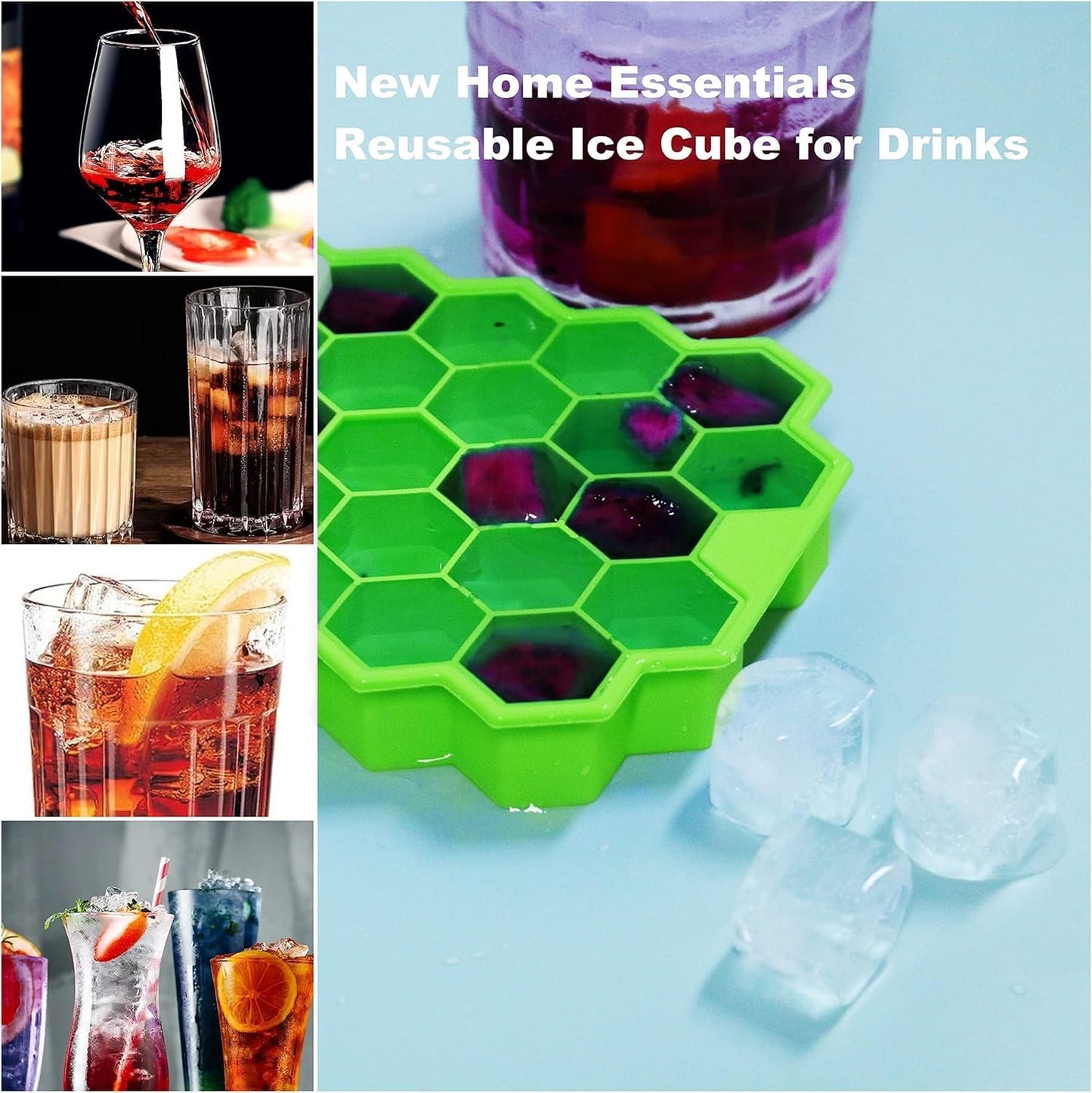 AIG Silicone Ice Cube Trays with Lids – 4 Pack Easy-Release Hexagon Ice Maker for Freezer, Reusable Food-Grade Ice Molds for Cocktail Bar, Whiskey, Iced Coffee & Home Kitchen (Green)