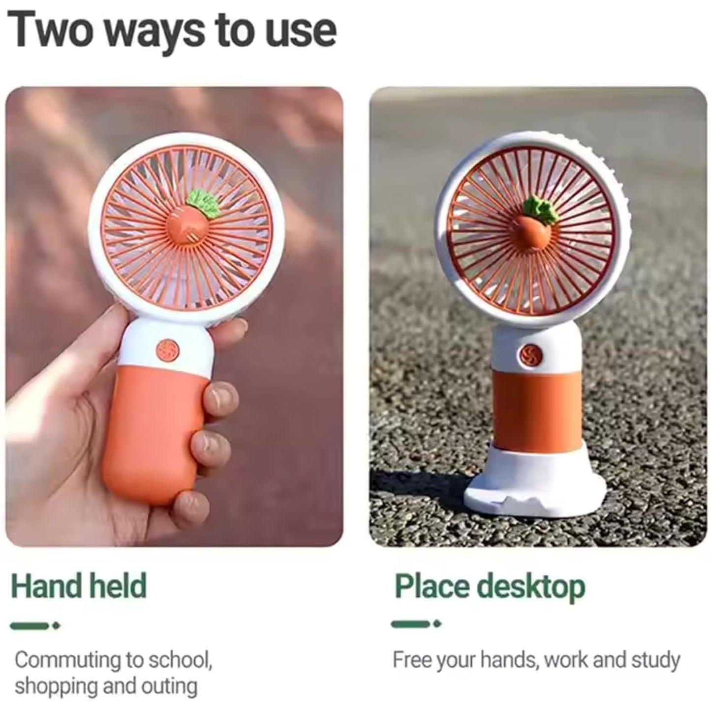 AIG Portable Rechargeable Mini Fan | USB Handheld Personal Cooling Fan with 3 Speed Modes | Silent Travel Fan for Office, Makeup, Kitchen & Outdoor Use | Random Color