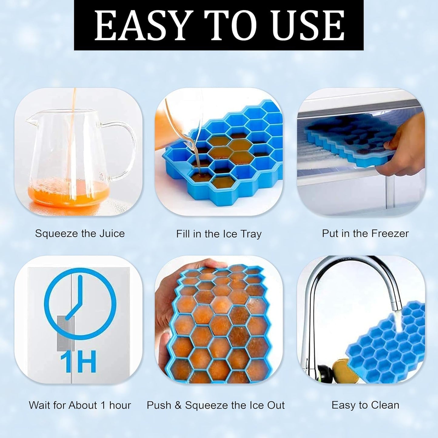 AIG Silicone Ice Cube Trays with Lids – (3 Pack) Easy-Release Hexagon Ice Maker for Freezer, Reusable Food-Grade Ice Molds for Cocktail Bar, Whiskey, Iced Coffee & Home Kitchen (BLUE+GREEN+YELLOW)