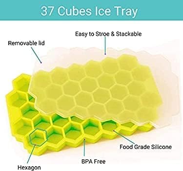 AIG Silicone Ice Cube Trays with Lids – 3 Pack Easy-Release Hexagon Ice Maker for Freezer, Reusable Food-Grade Ice Molds for Cocktail Bar, Whiskey, Iced Coffee & Home Kitchen (Yellow)