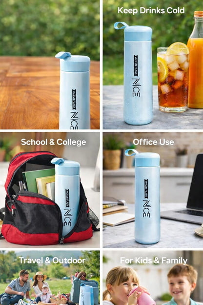 Stainless Steel Vacuum Insulated Water Bottle | Double Wall Leakproof Thermos Flask | Hot & Cold Water Bottle with Carry Handle | Reusable Travel Bottle for Office, Gym, School & Outdoor