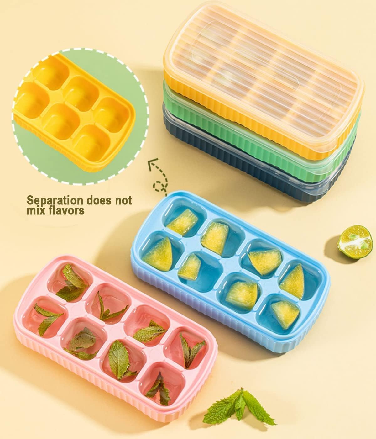 AIG 3 Pack Pink Silicone Ice Cube Tray with Lid – 8 Large Cavities, Flexible Easy Release, BPA Free