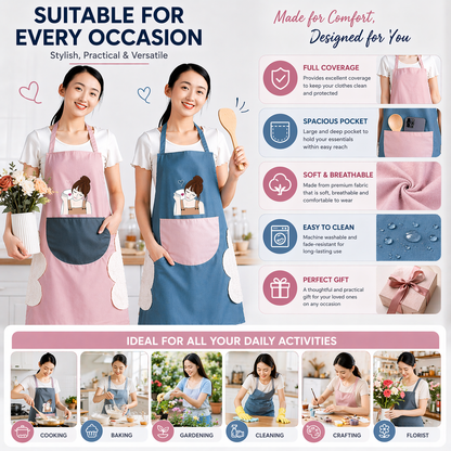Stylish Waterproof Kitchen Apron for Women with Front Pocket & Cute Print