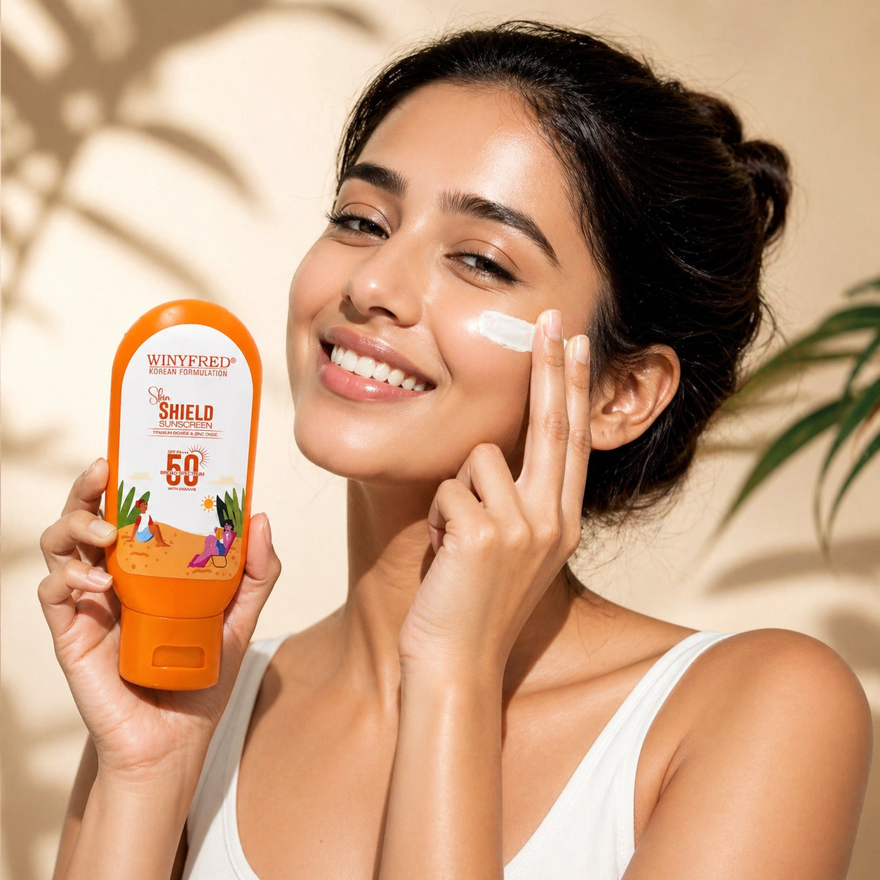WINYFRED Skin Shield Sunscreen SPF 50 PA+++ Broad Spectrum, with Titanium Dioxide & Zinc Oxide, Korean Formulation, 75gm