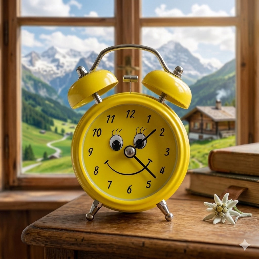 Retro Twin Bell Alarm Clock with Smiley Dial | Loud Alarm, Metal Body, Analog Display, Battery Operated | Bedside/Table Clock for Kids & Adults (Yellow)