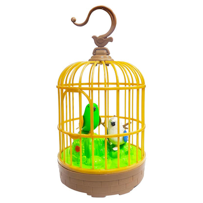 AIG Sound-Activated Chirping Bird Toy in Hanging Cage – LED, Flapping Wings & Moving Beak for Kids (Design 2)
