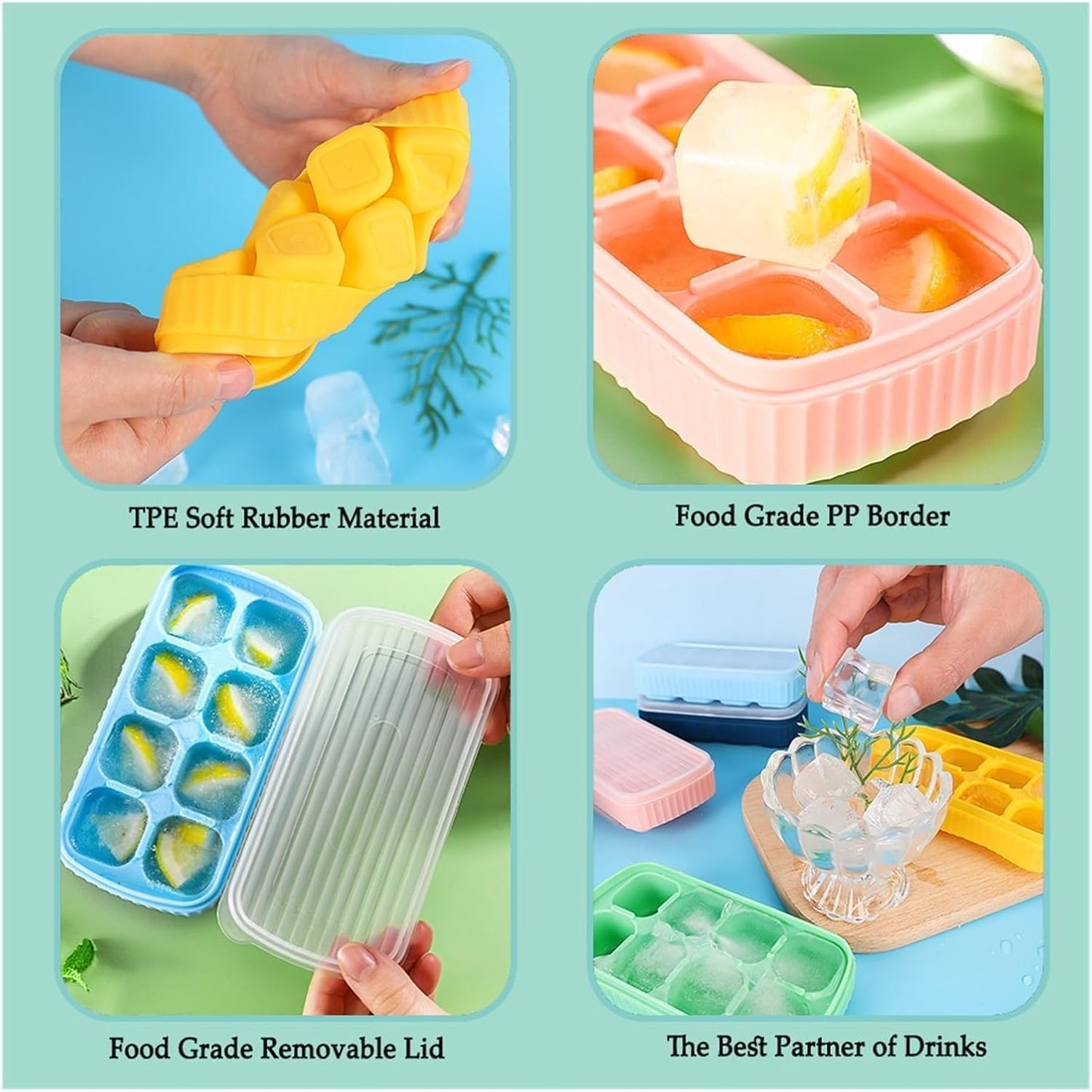 AIG 3 Pack Blue Silicone Ice Cube Tray with Lid – 8 Large Cavities, Flexible Easy Release, BPA Free