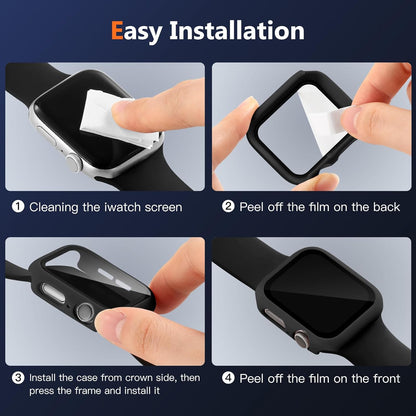 AIG Apple Watch 41mm Hard Case with Tempered Glass Screen Protector, Ultra-Thin Protective Cover for Series 9/8/7- Black (03 PACK)