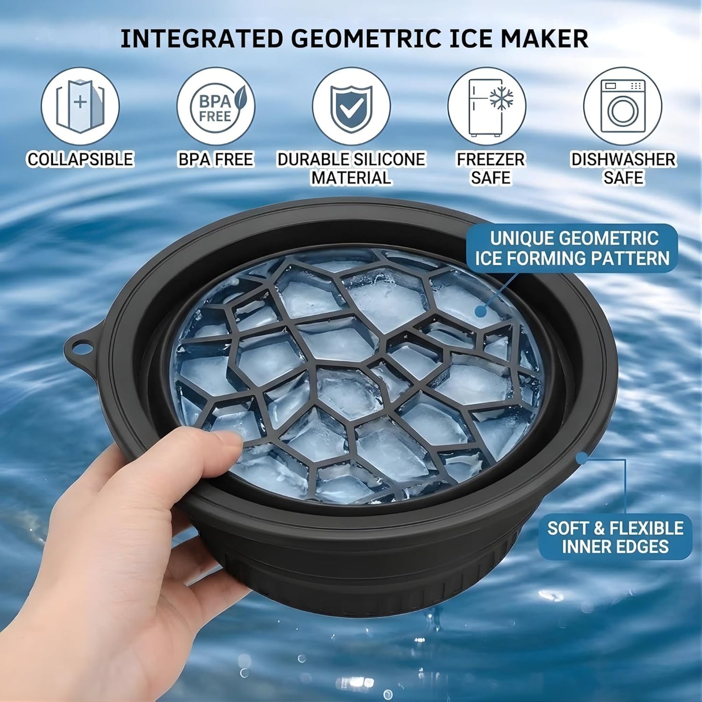 Face Bowl for Ice with Built-in Ice Tray – Collapsible Silicone Facial Ice Bath Bowl for Cold Plunge Therapy, Skin Tightening & Acne Relief – Portable Spa Tool for Home & Travel(Black)