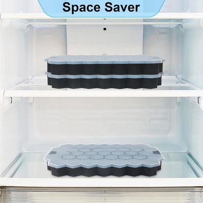 AIG Silicone Ice Cube Trays with Lids – 3 Pack Easy-Release Hexagon Ice Maker for Freezer, Reusable Food-Grade Ice Molds for Cocktail Bar, Whiskey, Iced Coffee & Home Kitchen (Black)