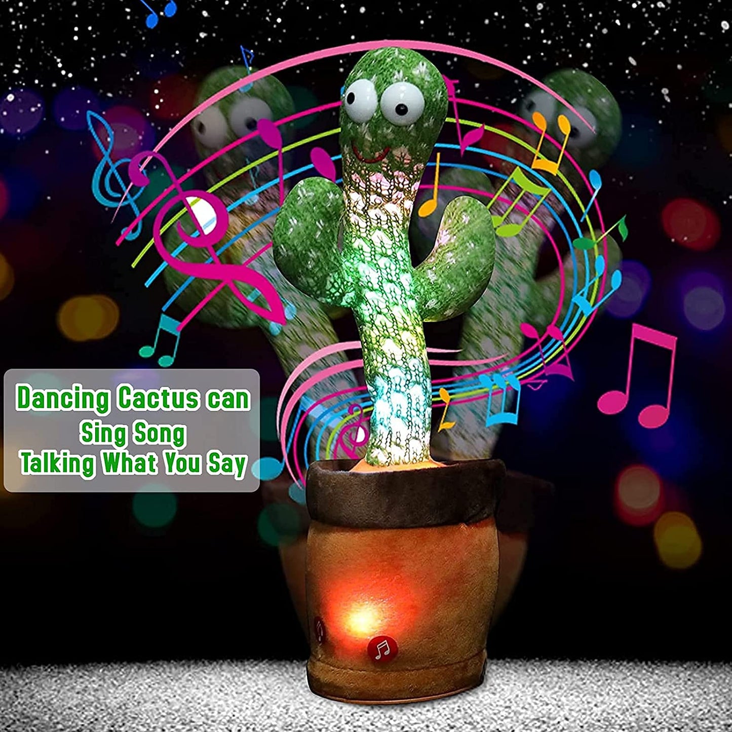 AIG Dancing Cactus Toy – Plush, Voice Repeat, Singing & LED Lights for Kids (Multicolor)