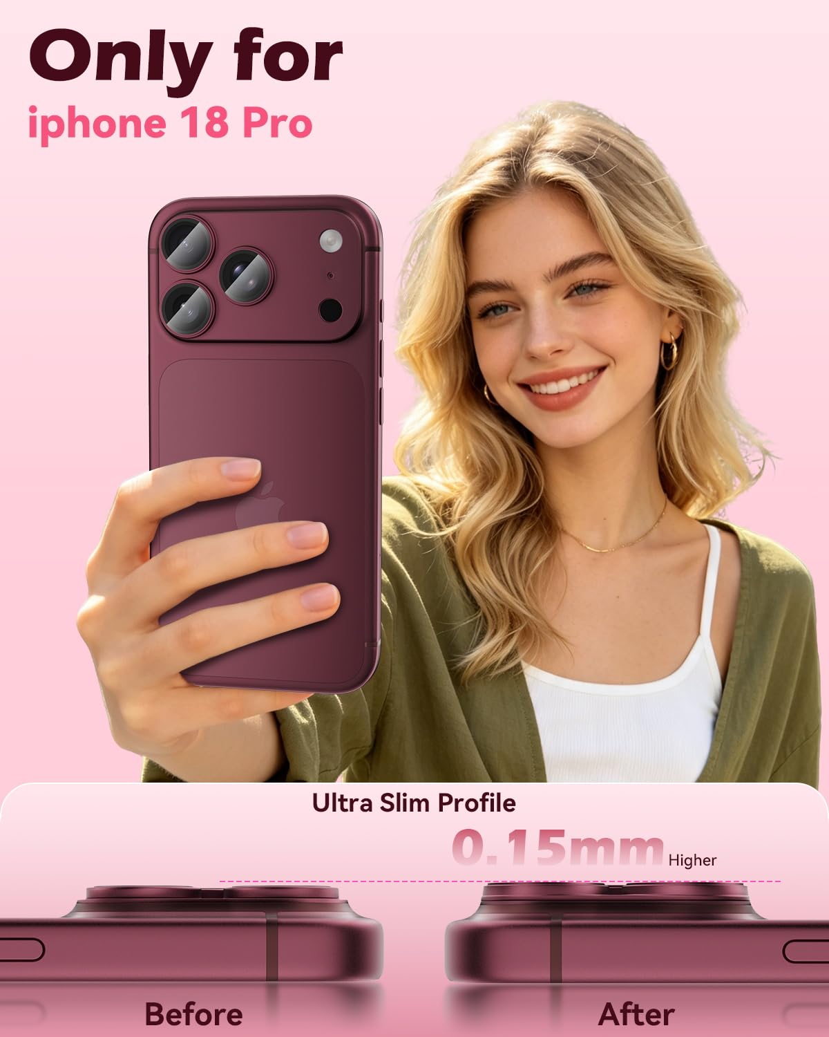 AIG Premium All-Metal Camera Lens Protector for iPhone 18 Pro – Dark Cherry