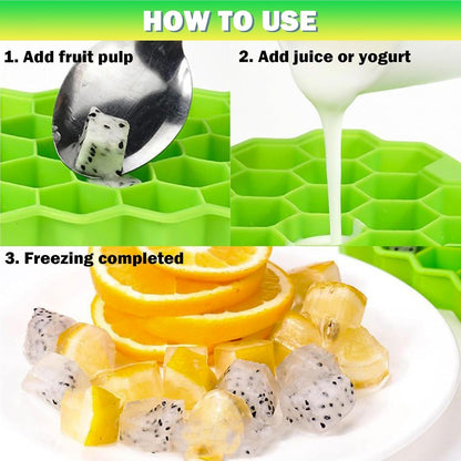 AIG Silicone Ice Cube Trays with Lids – 4 Pack Easy-Release Hexagon Ice Maker for Freezer, Reusable Food-Grade Ice Molds for Cocktail Bar, Whiskey, Iced Coffee & Home Kitchen (BLUE+PURPLE+GREEN+YELLOW)