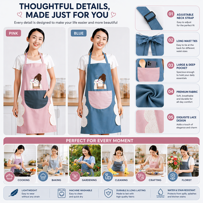 Stylish Waterproof Kitchen Apron for Women with Front Pocket & Cute Print