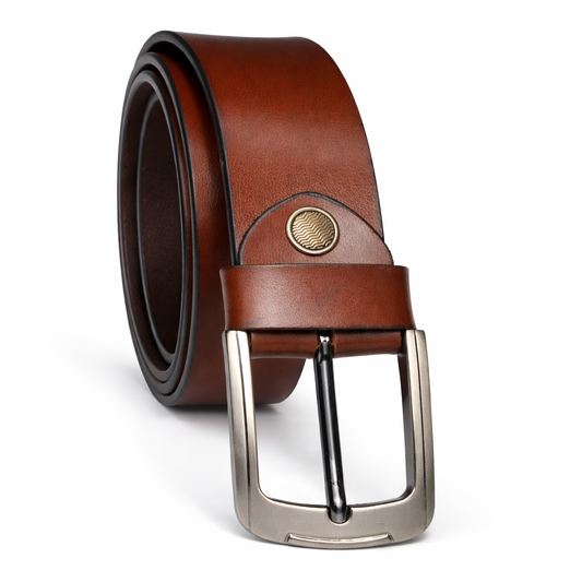 Men's Premium PU Leather Belt with Classic Metal Pin Buckle | Formal & Casual Waist Belt for Jeans, Trousers, Office, Business & Daily Wear | Brown