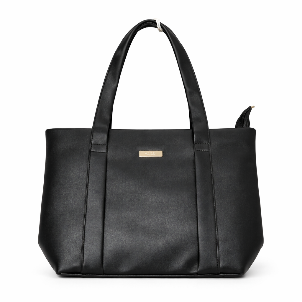 Women's Black Tote Handbag, Synthetic Leather, Stylish Everyday Bag for Office, Travel, and College