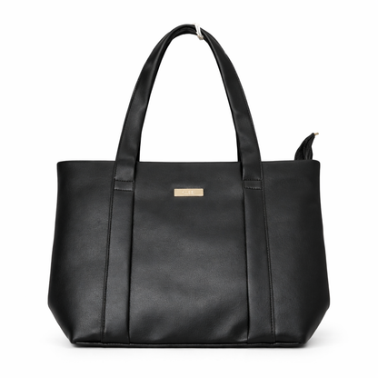 Women's Black Tote Handbag, Synthetic Leather, Stylish Everyday Bag for Office, Travel, and College