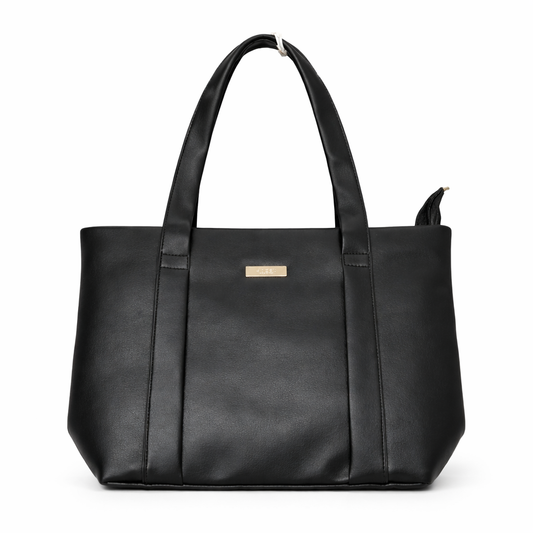 Women's Black Tote Handbag, Synthetic Leather, Stylish Everyday Bag for Office, Travel, and College