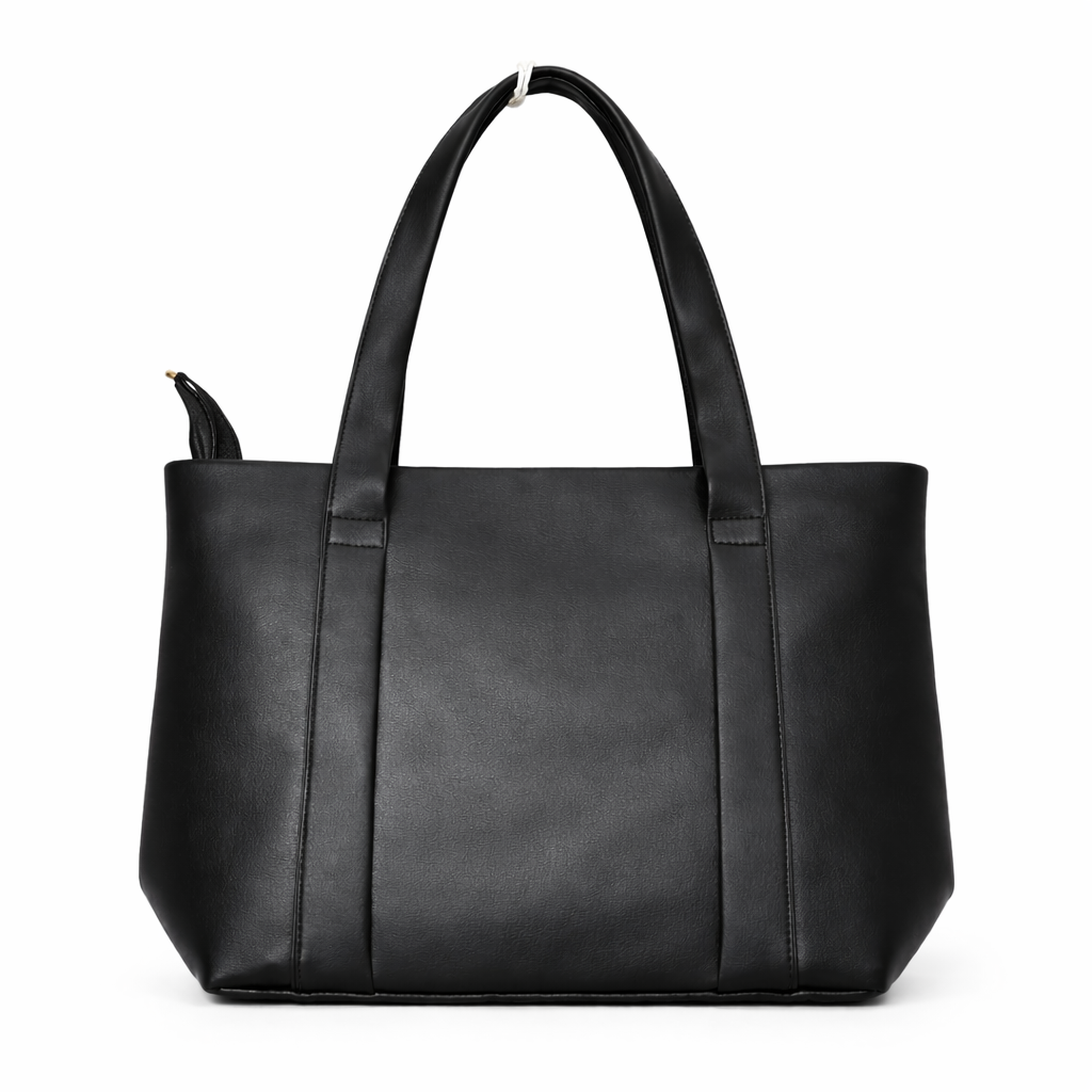 Women's Black Tote Handbag, Synthetic Leather, Stylish Everyday Bag for Office, Travel, and College