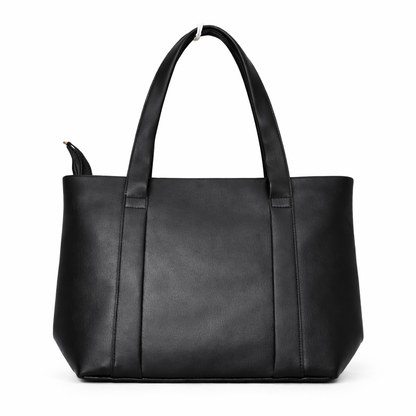 Women's Black Tote Handbag, Synthetic Leather, Stylish Everyday Bag for Office, Travel, and College
