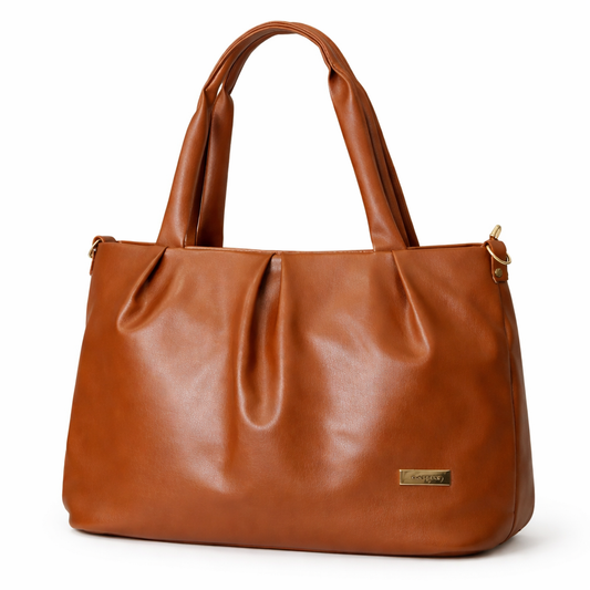 Women's Premium PU Leather Tote Handbag | Large Shoulder Bag with Zipper Closure | Stylish Office, Travel & Everyday Carry Purse | Brown