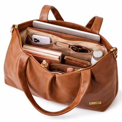 Women's Premium PU Leather Tote Handbag | Large Shoulder Bag with Zipper Closure | Stylish Office, Travel & Everyday Carry Purse | Brown