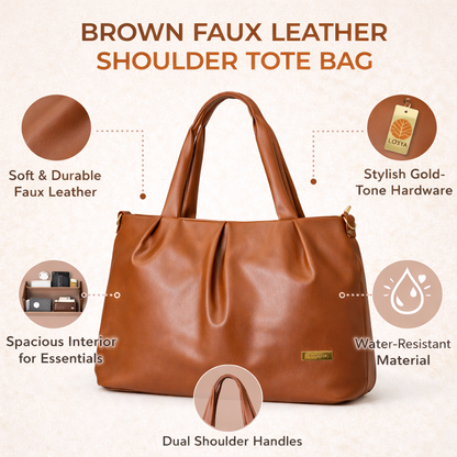 Women's Premium PU Leather Tote Handbag | Large Shoulder Bag with Zipper Closure | Stylish Office, Travel & Everyday Carry Purse | Brown