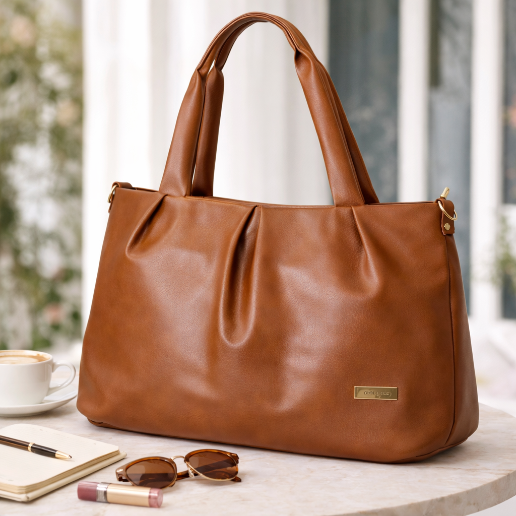 Women's Premium PU Leather Tote Handbag | Large Shoulder Bag with Zipper Closure | Stylish Office, Travel & Everyday Carry Purse | Brown