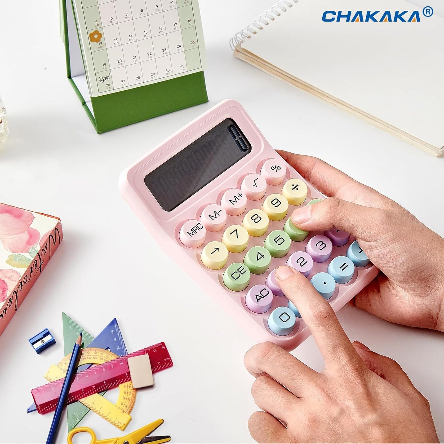 Electronic Calculator,12 Digits Large LCD Display Small Desktop Calculators,Pink Basic with Big Buttons,Easy to Press Mechanical Switch Calculator,4 Function Office Supplies for Home and School (Pink)