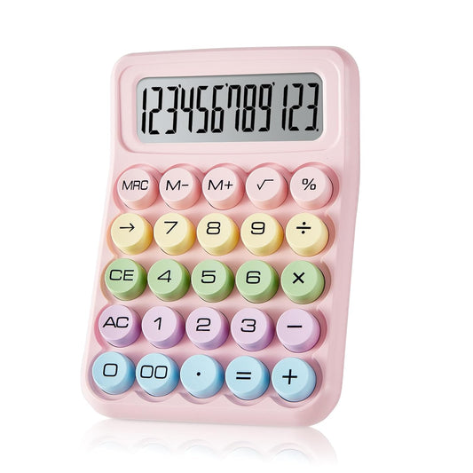 Electronic Calculator,12 Digits Large LCD Display Small Desktop Calculators,Pink Basic with Big Buttons,Easy to Press Mechanical Switch Calculator,4 Function Office Supplies for Home and School (Pink)
