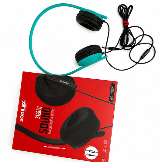 Sonilex Wired Stereo Headphones with Microphone – Adjustable On-Ear Headset with 3.5mm Audio Jack for Mobile, Laptop, PC, Tablet, Online Classes & Gaming (Turquoise)