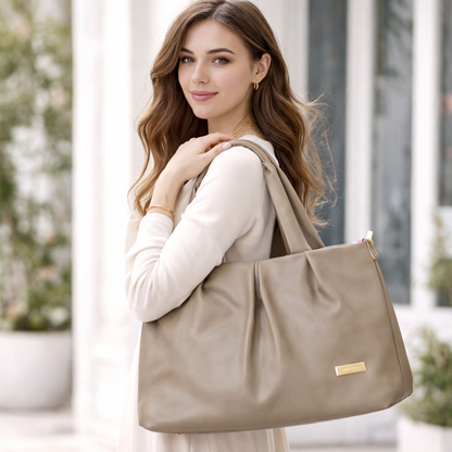 Women's Premium Grey PU Leather Tote Handbag | Large Shoulder Bag with Zipper Closure | Stylish Office, Travel & Everyday Carry Purse