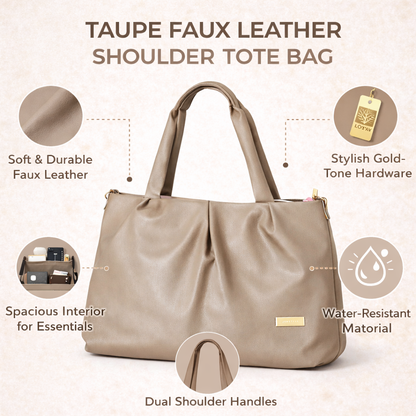 Women's Premium Grey PU Leather Tote Handbag | Large Shoulder Bag with Zipper Closure | Stylish Office, Travel & Everyday Carry Purse