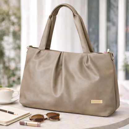 Women's Premium Grey PU Leather Tote Handbag | Large Shoulder Bag with Zipper Closure | Stylish Office, Travel & Everyday Carry Purse