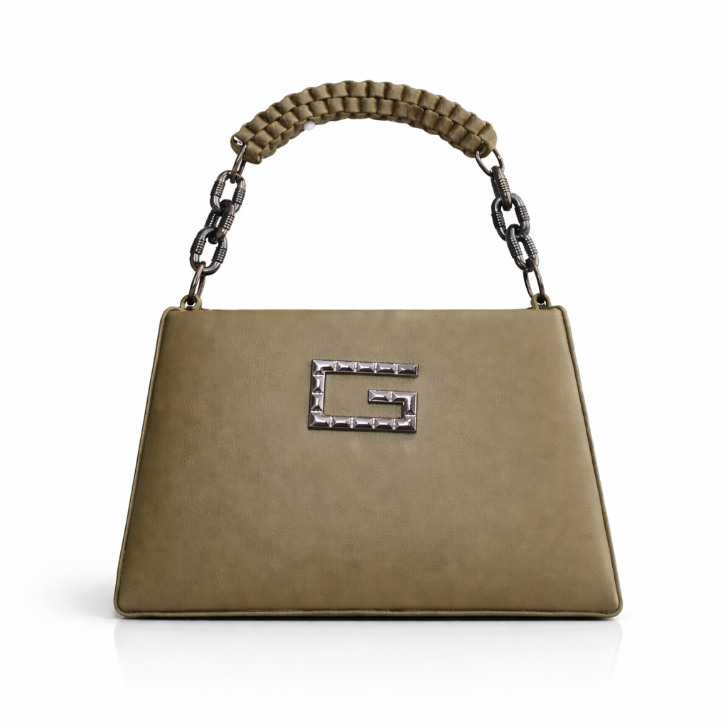 Women’s Structured Faux Leather Top Handle Handbag – Elegant Chain Strap Shoulder Purse with Metal Accent, Brown