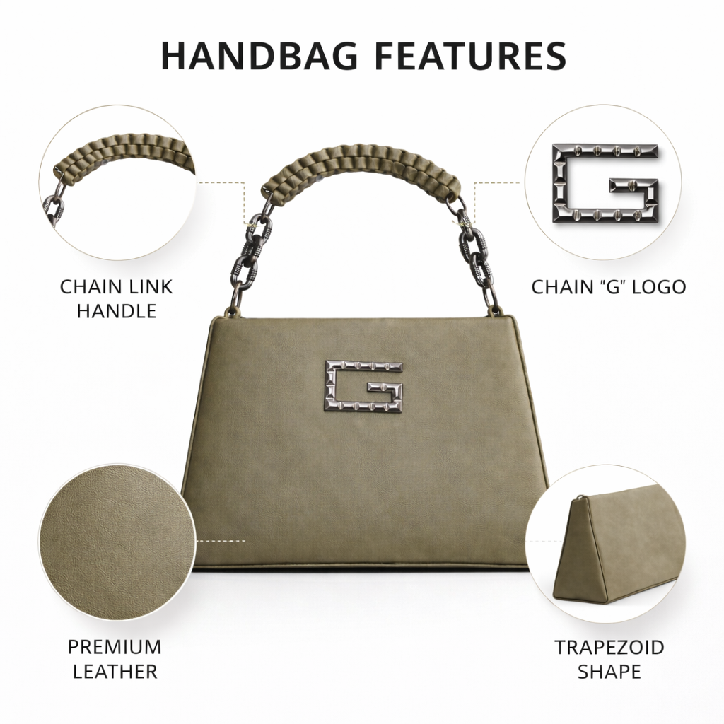 Women’s Structured Faux Leather Top Handle Handbag – Elegant Chain Strap Shoulder Purse with Metal Accent, Brown