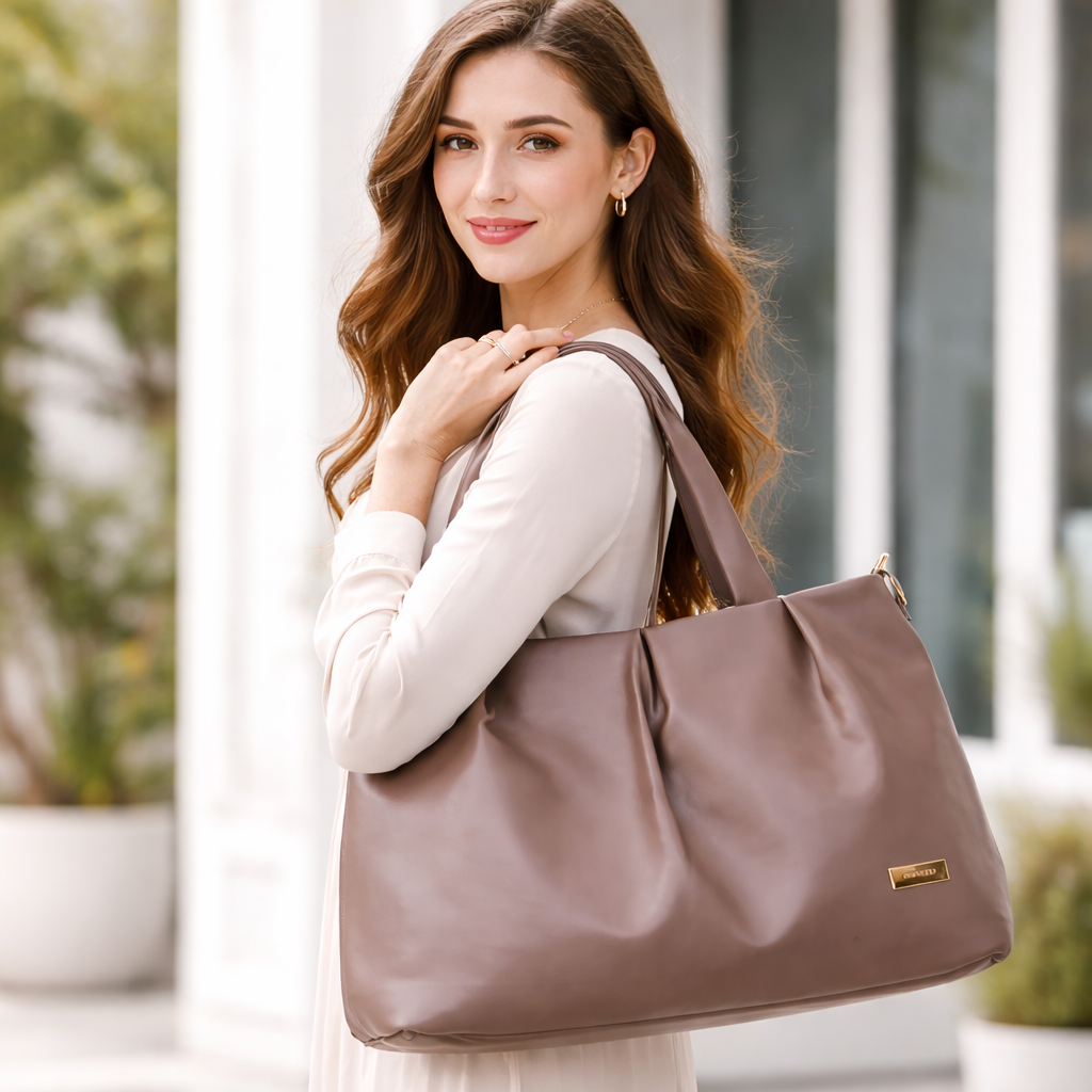 Women's Premium Taupe PU Leather Tote Handbag | Large Shoulder Bag with Zipper Closure | Stylish Office, Travel & Everyday Carry Purse