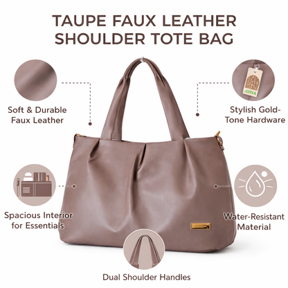 Women's Premium Taupe PU Leather Tote Handbag | Large Shoulder Bag with Zipper Closure | Stylish Office, Travel & Everyday Carry Purse