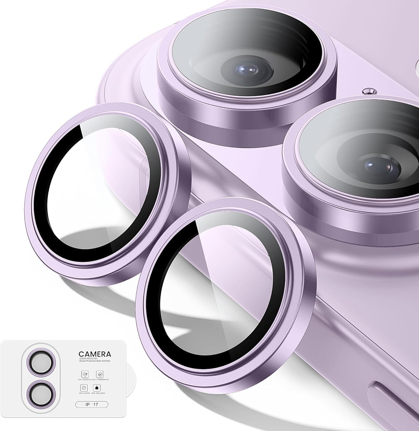 AIG Camera Lens Protector for iPhone 17 with 9H Tempered Glass, Bling Metal Ring, Scratch-Proof, HD Clear, Case Friendly – Purple