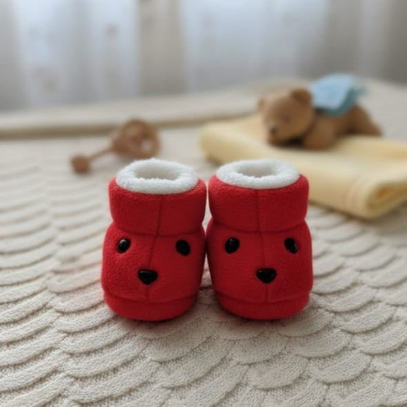 Baby Soft Plush Booties for Newborns | Warm & Cozy Fleece Shoes with Cute Bear Face Design | Infant Crib Shoes for Boys & Girls (0-12 Months) – Available in Pink, Brown & Cream