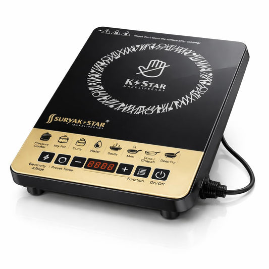 Suryak Star 2000W Portable Induction Cooktop | Digital Touch Control | 8 Preset Cooking Modes | Energy Efficient Electric Stove | Fast Heating | Auto Shut-Off | Black