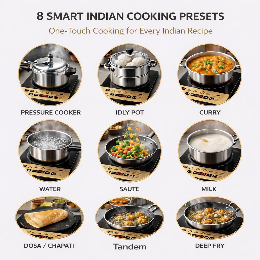 Tandem 2000W Portable Induction Cooktop | Touch Control Electric Stove | 8 Preset Cooking Modes | Energy Efficient Digital Induction Cooker | Black