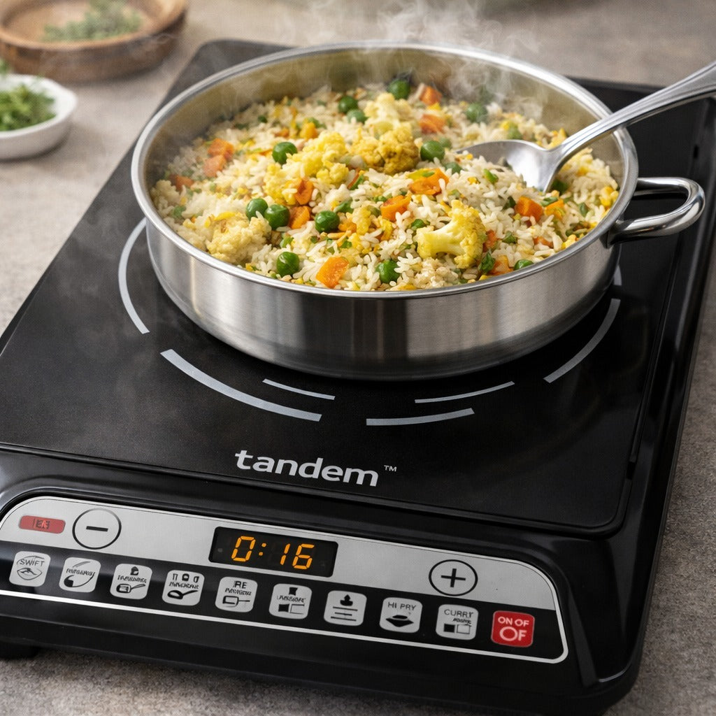 Tandem 2000W Portable Induction Cooktop | Touch Control Electric Stove | 8 Preset Cooking Modes | Energy Efficient Digital Induction Cooker | Black